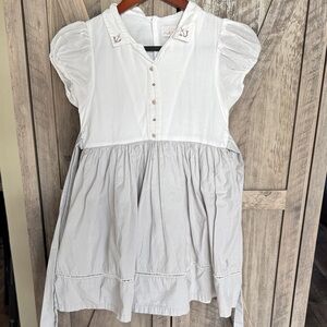 Well Dressed Wold Kids White and Light Gray Puff-Sleeve Dress